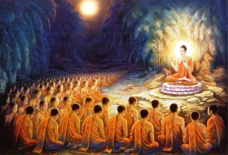 Phật dạy pháp căn bản là Thiền Tứ niệm xứ và tu tập pháp này thuần rồi, Ngài mới nói pháp khác, làm cho tâm hồn trong sạch trong cơ thể khỏe mạnh - Tranh PGNN