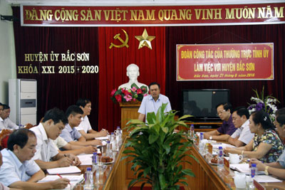 Ðồng chí Trần Sỹ Thanh, Ủy viên Trung ương Đảng, Bí thư Tỉnh ủy phát biểu tại buổi làm việc