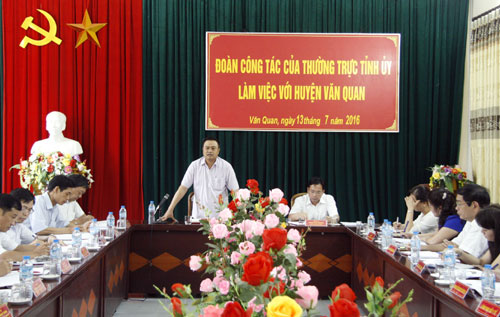Đồng chí Trần Sỹ Thanh, Ủy viên Trung ương Đảng, Bí thư Tỉnh ủy phát biểu tại buổi làm việc