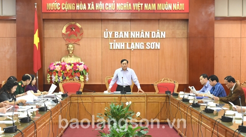 Đồng chí Hồ Tiến Thiệu, Phó Chủ tịch UBND tỉnh phát biểu tại cuộc họp