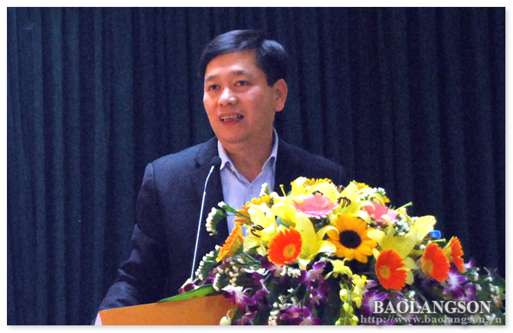Đồng chí Nguyễn Long Hải, Phó Chủ tịch UBND tỉnh phát biểu tại hội nghị