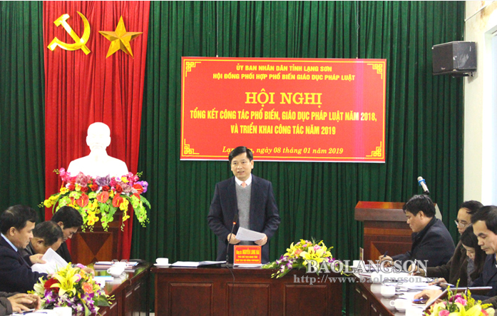 Đồng chí Nguyễn Long Hải, Phó Chủ tịch UBND tỉnh, Chủ tịch Hội đồng PHPBGDPL tỉnh phát biểu kết luận tại hội nghị