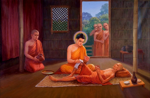 Đức Phật chăm sóc một vị Tỳ-kheo bị bệnh - Tranh PGNN