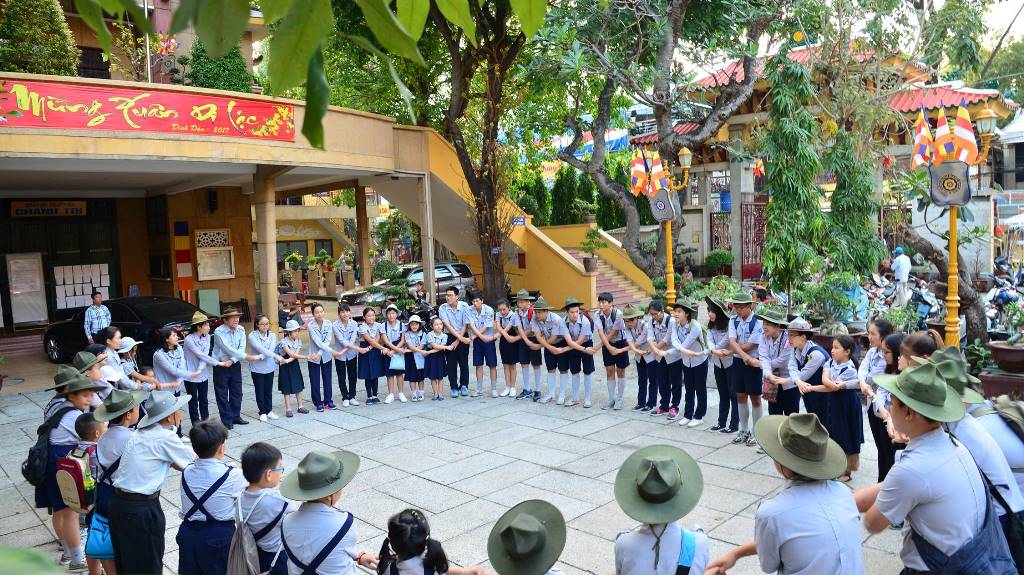Sinh hoạt chiều Chủ nhật hàng tuần của GĐPT Xá Lợi tại chùa Xá Lợi (Q.3, TP.HCM) - Ảnh: BS