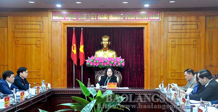 Đồng chí Lâm Thị Phương Thanh, Ủy viên Trung ương Đảng, Bí thư Tỉnh ủy phát biểu tại hội nghị