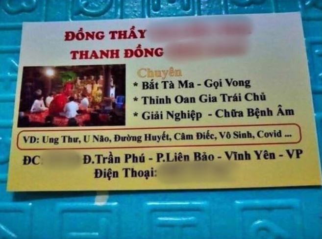 Thông tin "Đồng Thầy N.V. - Thanh Đồng B.L." chuyên bắt tà ma, gọi vong, thỉnh oan gia trái chủ, chữa bệnh Covid... được đăng tải trên mạng xã hội nhiều ngày qua (Ảnh chụp màn hình).