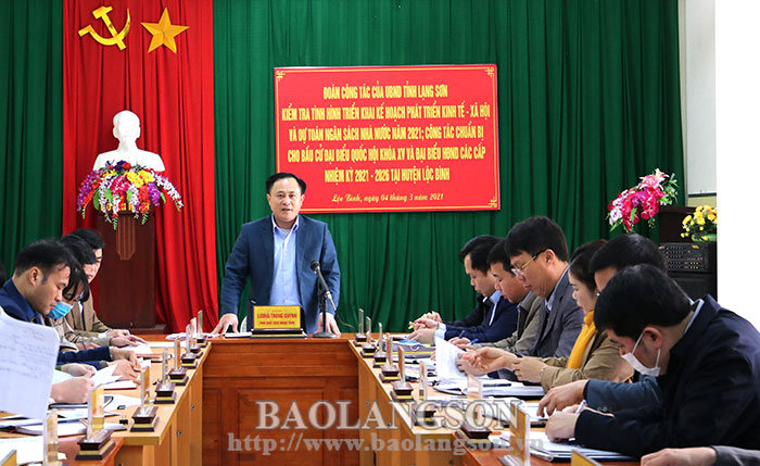 Đồng chí Lương Trọng Quỳnh, Phó Chủ tịch UBND tỉnh phát biểu kết luận tại buổi kiểm tra tại huyện Lộc Bình