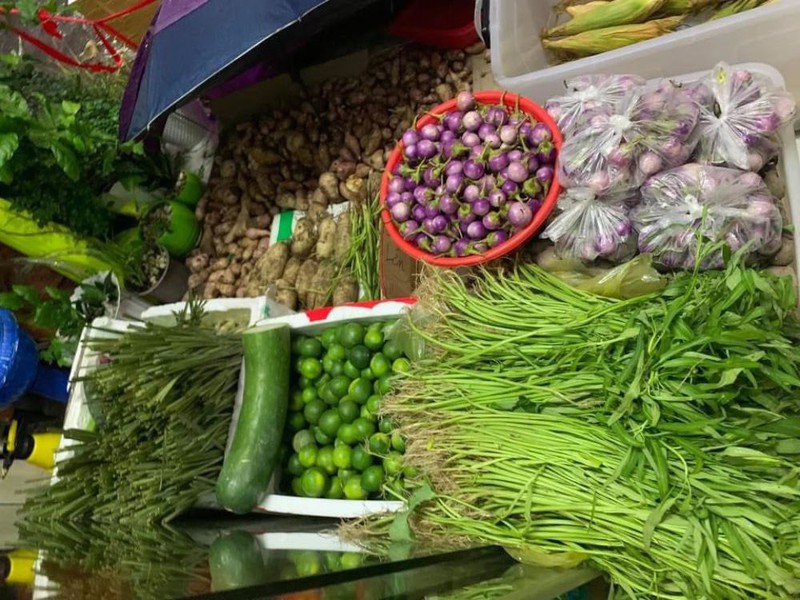 Những mặt hàng rau củ tươi xanh với giá 0 đồng của BTC  Hoa hậu Môi trường Việt Nam. Ảnh: VH