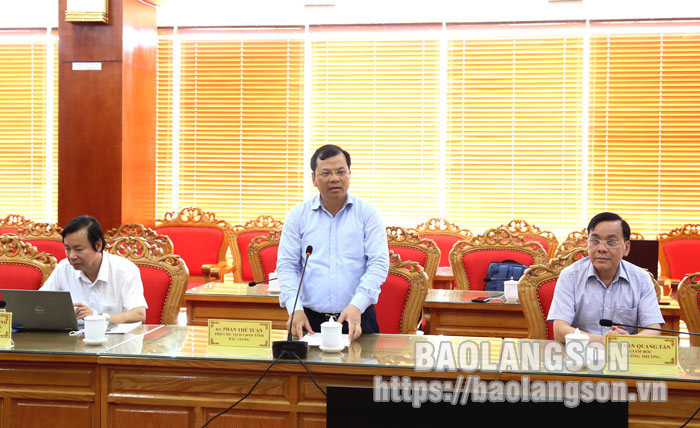 Đồng chí Phan Thế Tuấn, Phó Chủ tịch UBND tỉnh Bắc Giang phát biểu tại buổi làm việc