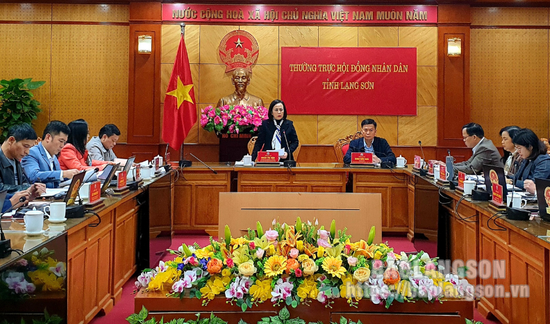 Đồng chí Đoàn Thị Hậu, Uỷ viên Ban Thường vụ Tỉnh uỷ, Chủ tịch HĐND tỉnh phát biểu kết luận phiên họp.