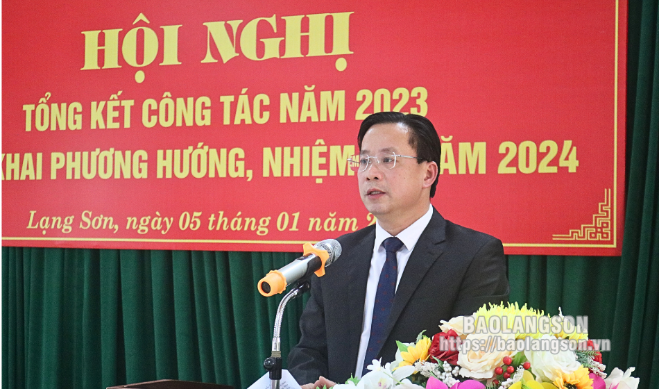 Đồng chí Hoàng Văn Nghiệm, Phó Bí thư Thường trực Tỉnh ủy, Trưởng Đoàn Đại biểu Quốc hội tỉnh phát biểu chỉ đạo tại hội nghị.